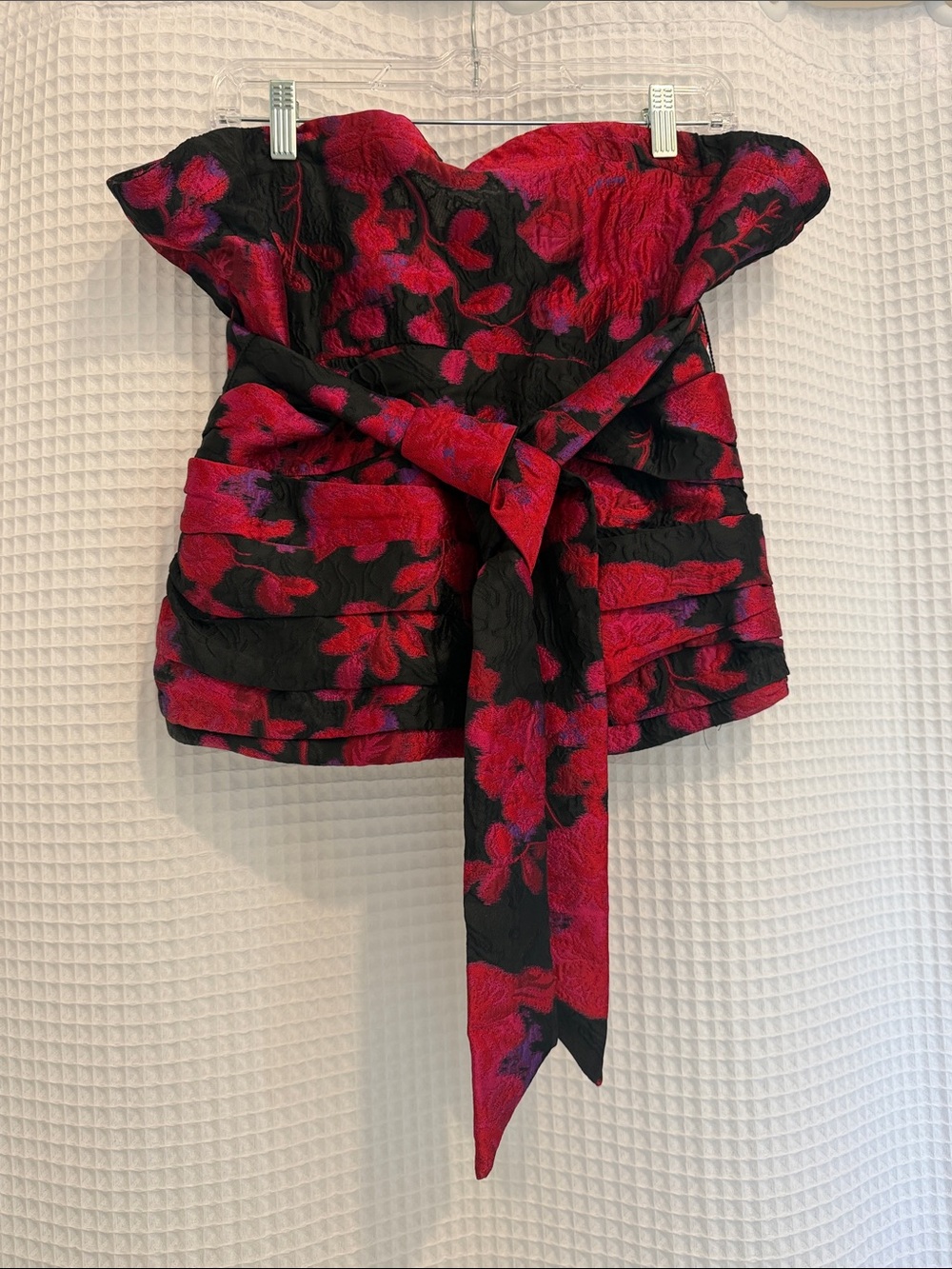 Strapless Floral Party Dress with waist tie